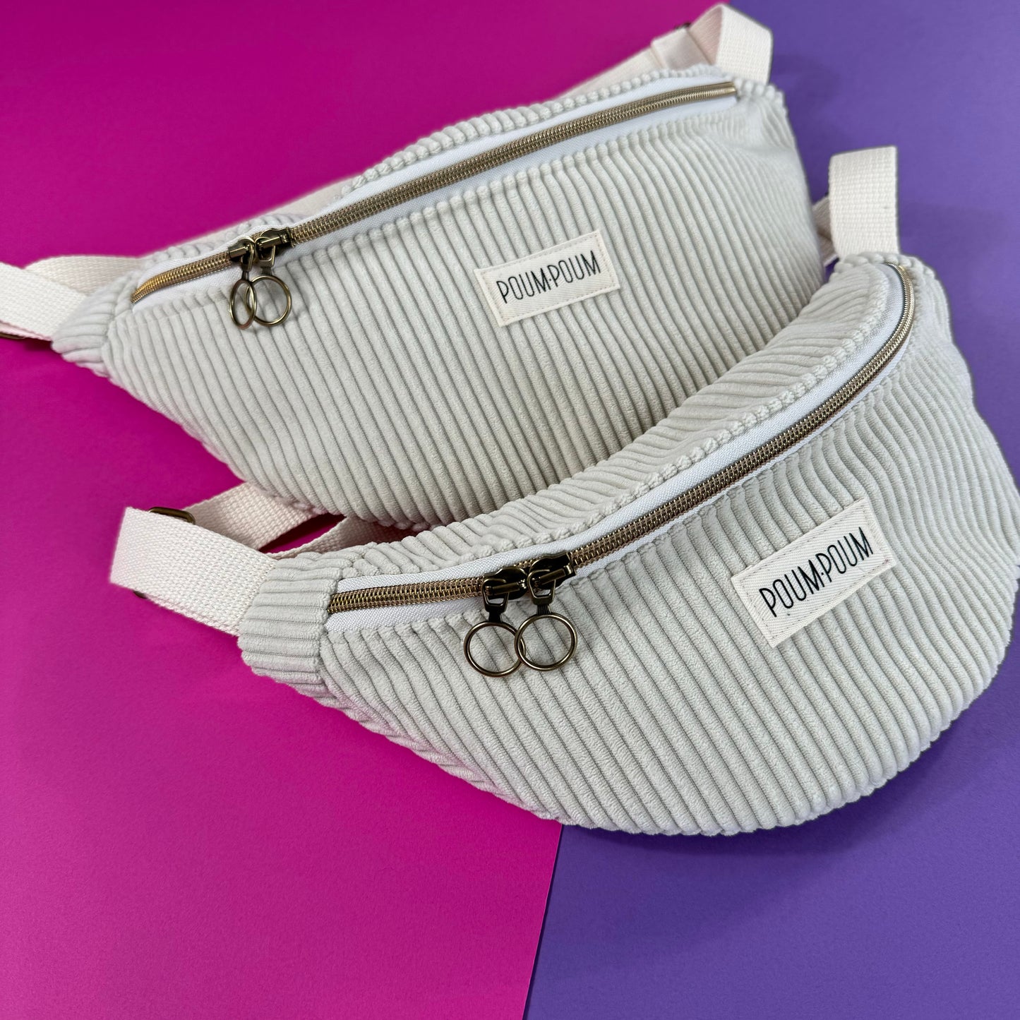 Sac banane - Velours grosse côte crème