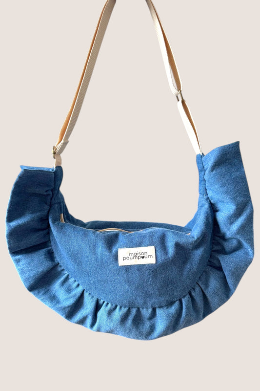 sac demi lune froufrous jean brut Maison PoumPoum