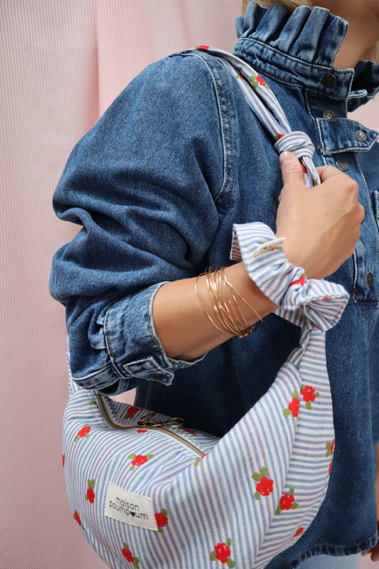 sac demi lune jacquard rayures fleurie Maison PoumPoum