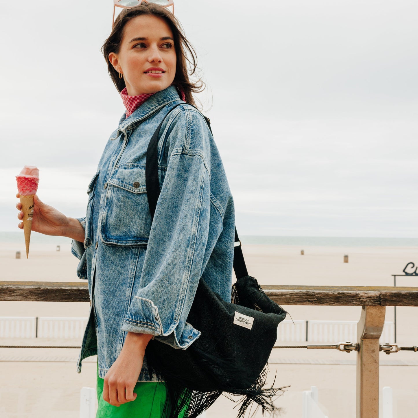 Sac Demi Lune - Jean Noir à Frange