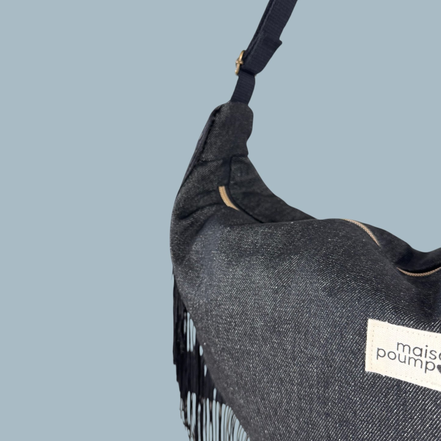Sac Demi Lune - Jean Noir à Frange