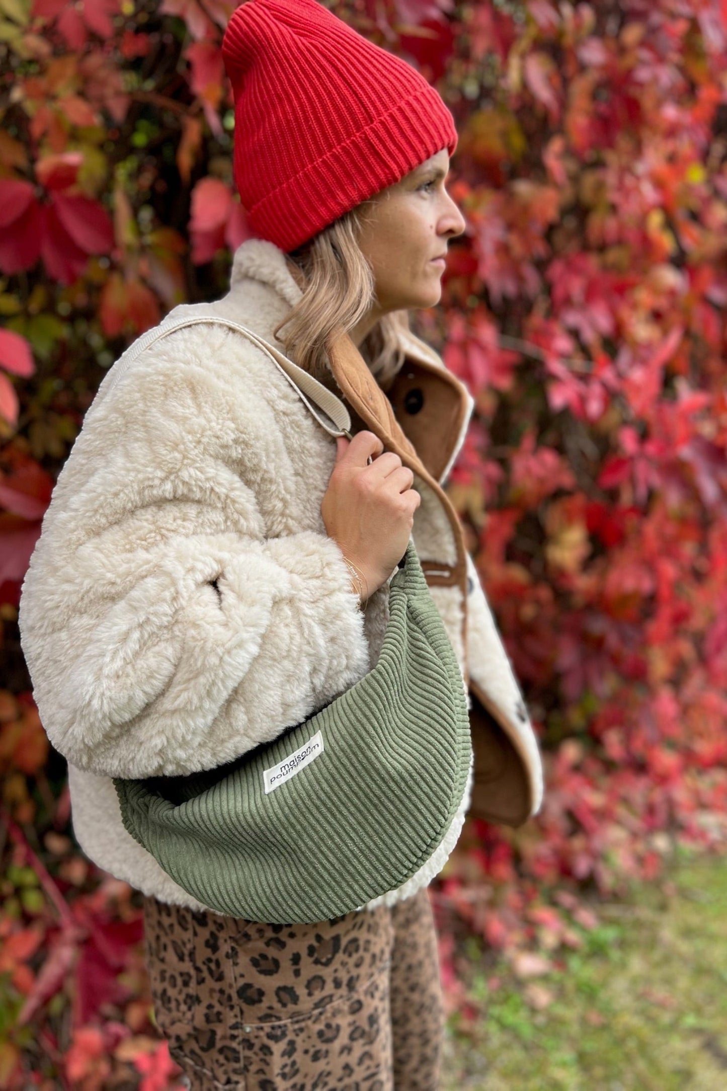 Sac Demi Lune - Velours kaki
