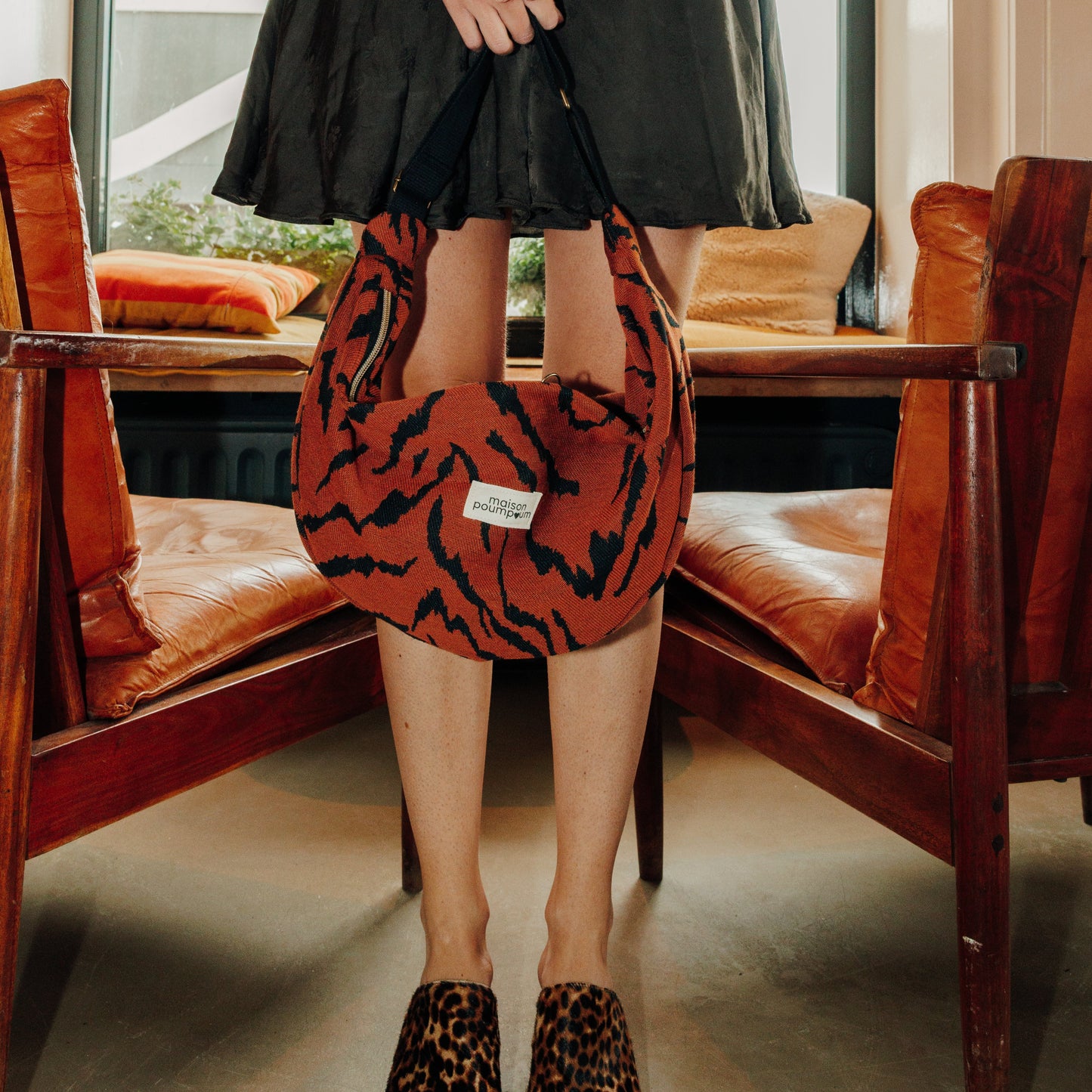 Sac Demi Lune - Jacquard Zèbre Terracotta