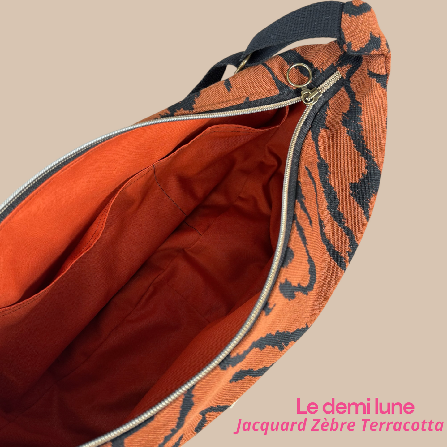 Sac Demi Lune - Jacquard Zèbre Terracotta