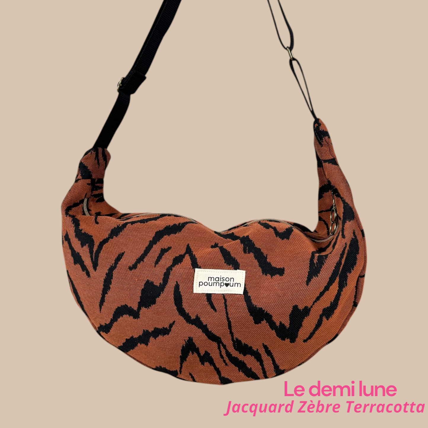 Sac Demi Lune - Jacquard Zèbre Terracotta