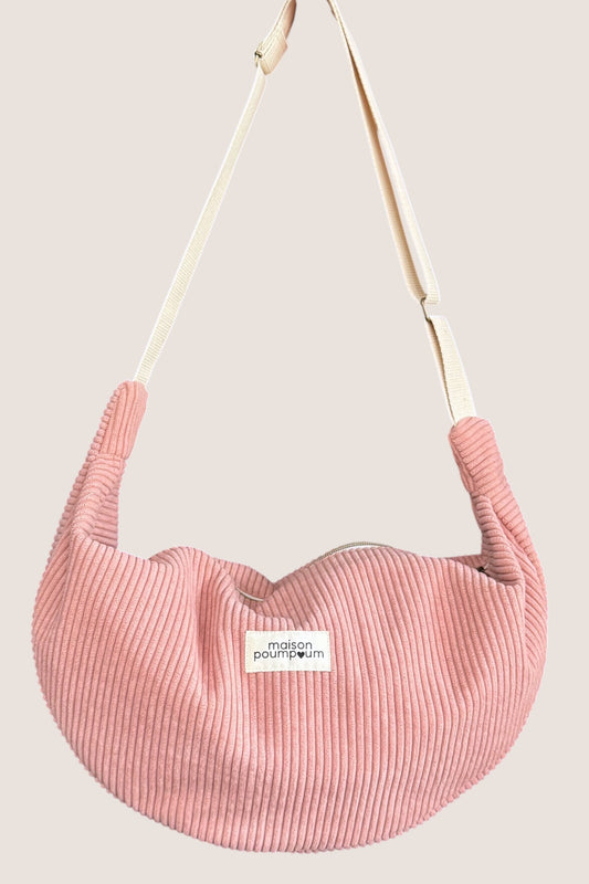 sac demi lune velours rose Maison PoumPoum tissus
