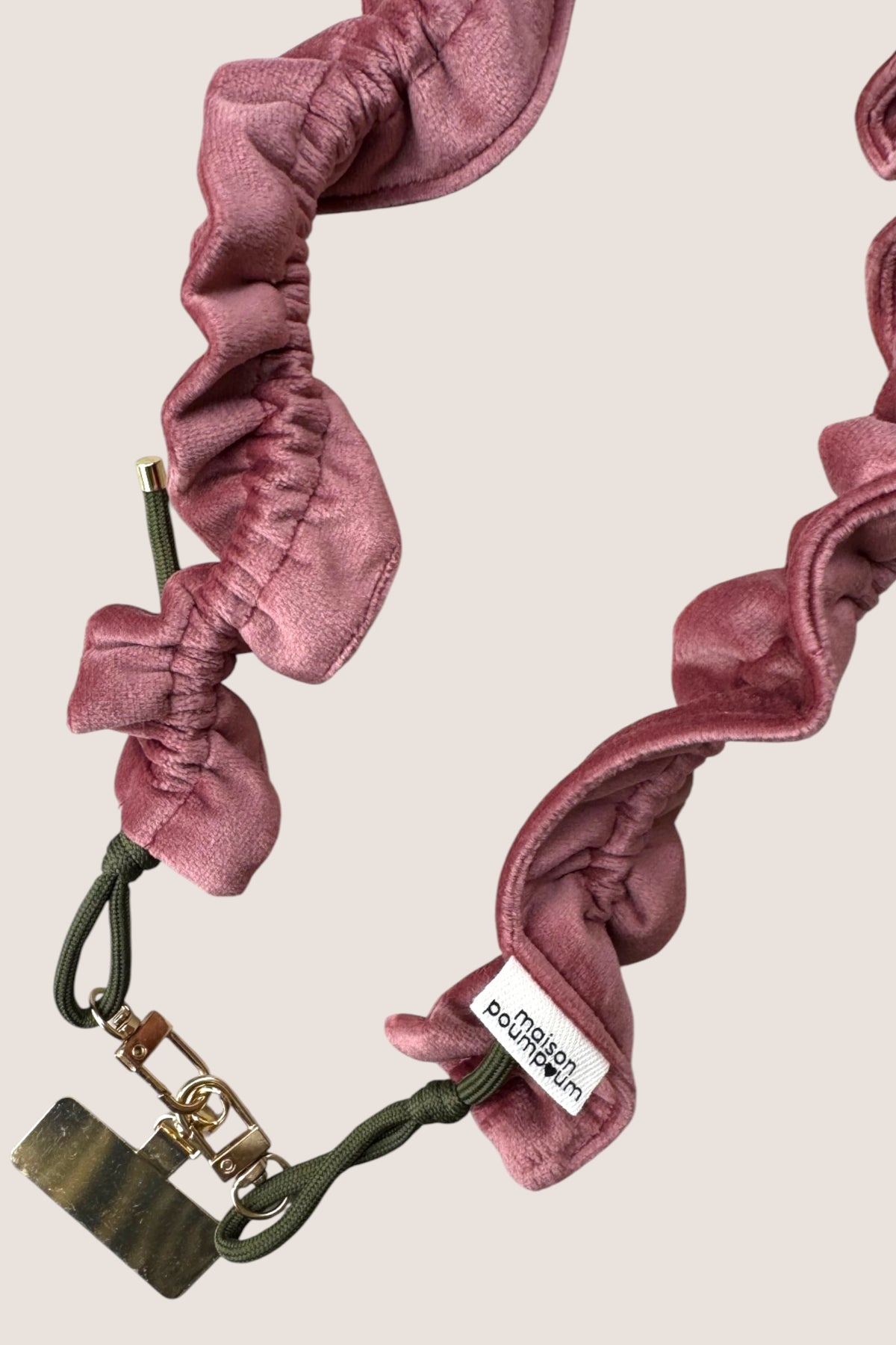 Cordon téléphone - Velours vieux rose