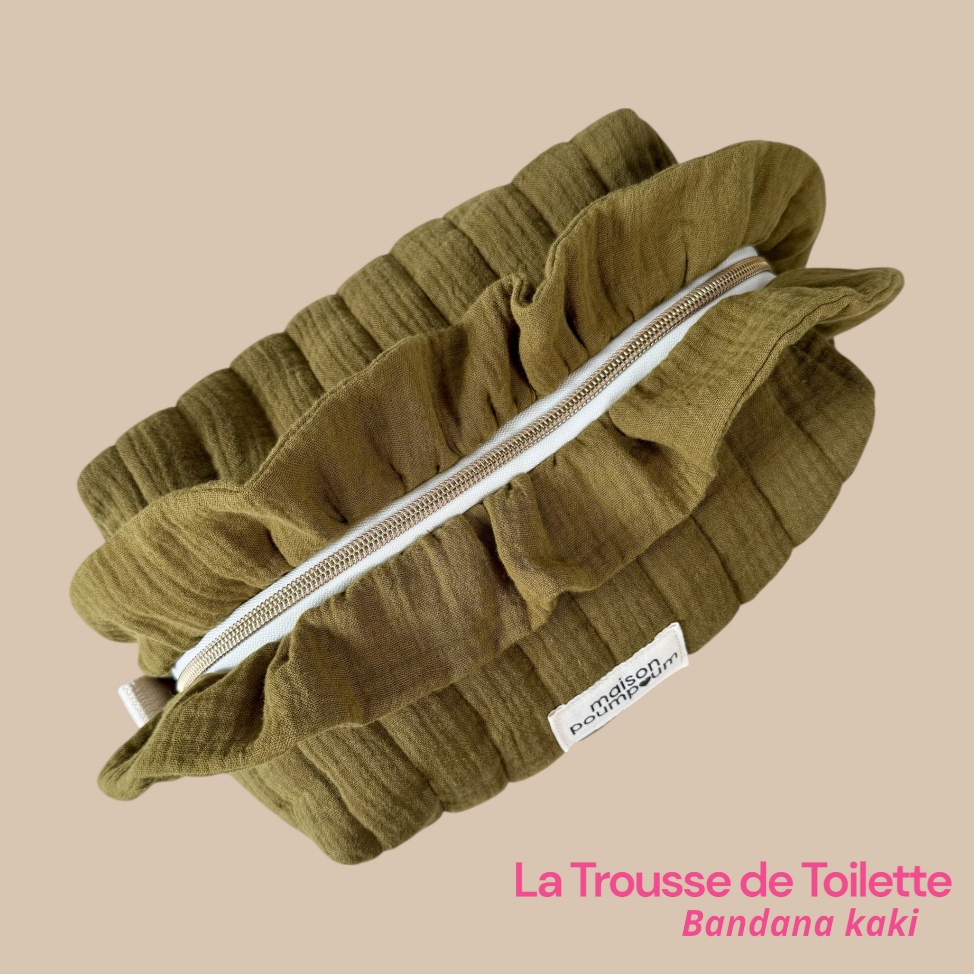 trousse de toilette kaki gaze de coton