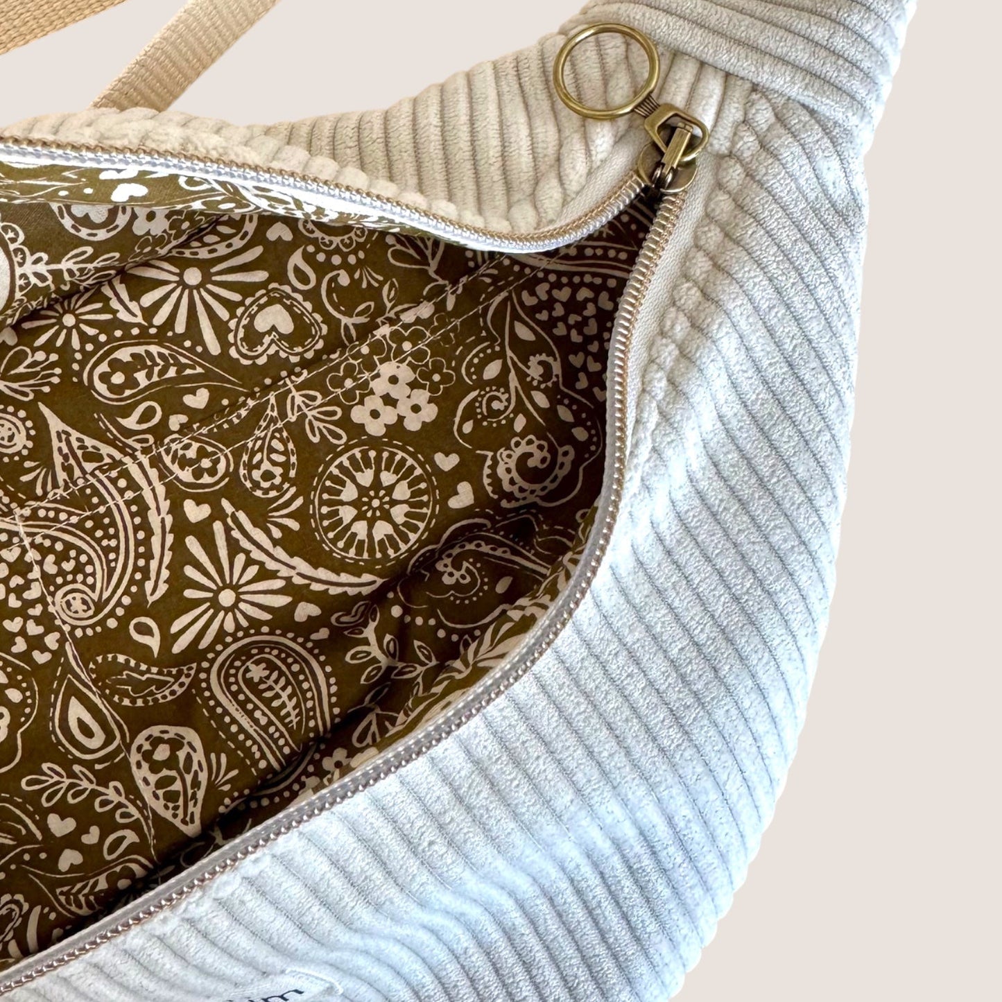 Sac banane - Velours grosse côte crème