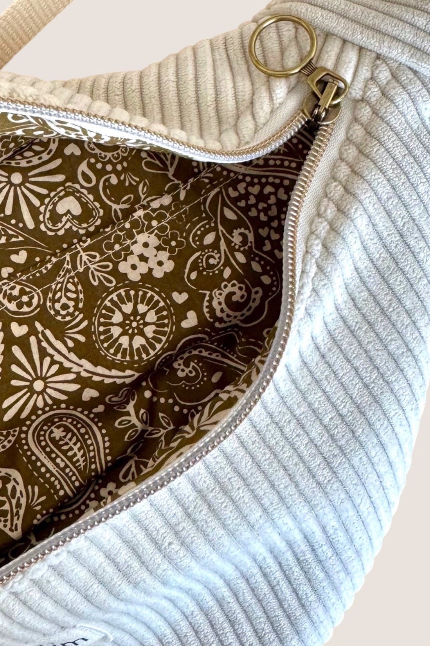 Sac banane - Velours grosse côte crème